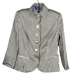Lauren Ralph Lauren Striped Blazer Size 8 Cotton Silk Brown White